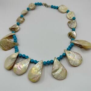 Unbranded Abalone Shell Choker Necklace Blue Beads Beachy